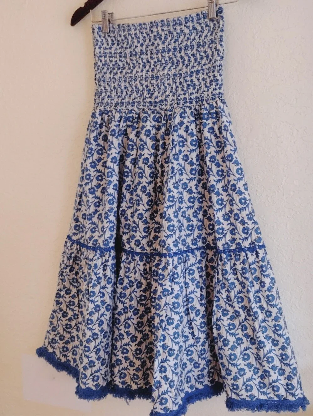 Ina i:na Blue & White Strapless Floral Tiered Dress